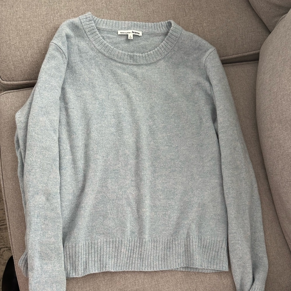 Reformation light blue crew neck cashmere sweater